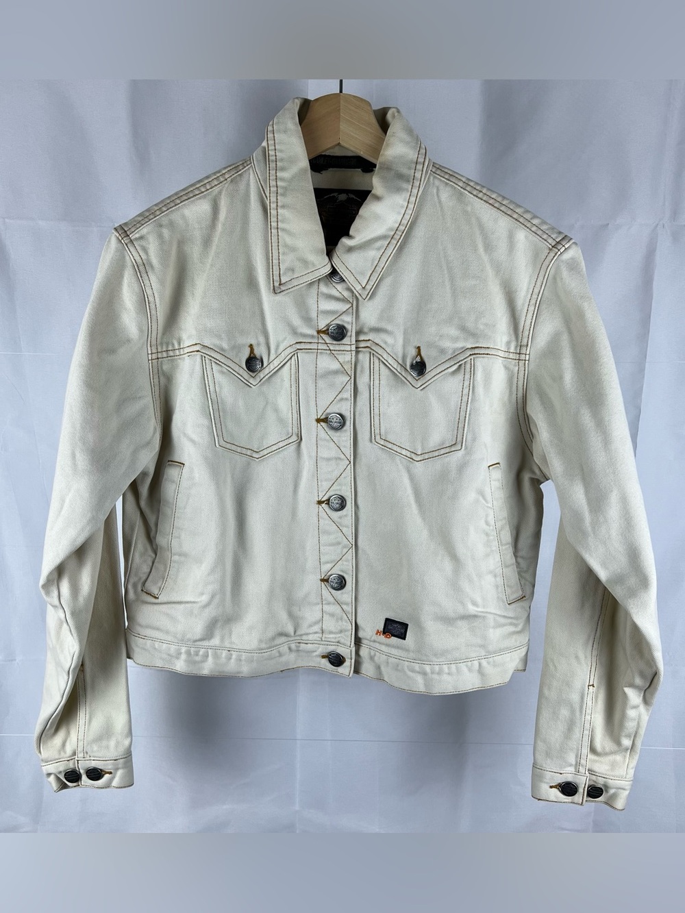 Harley Davidson Women's Jacket Medium Off White Denim Patch Logo